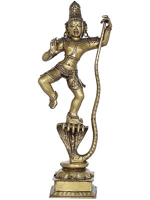 29" Large Lord Krishna Subduing Kaliya in Brass | Handmade | Made in India
