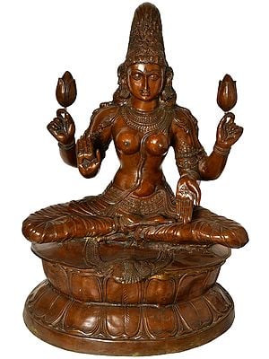34" Contemplative Devi Lakshmi In Brass | Handmade | Made In India