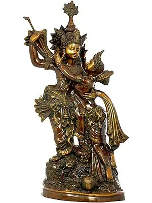 35" Large Size Radha and Krishna In Brass | Handmade | Made In India
