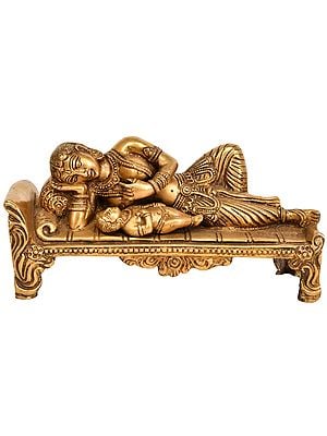 4" Brass Sleeping Baby Krishna Idol with Mother Yashoda | Handmade