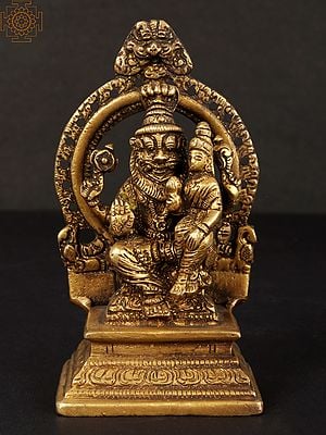 4" Lord Narasimha Idol with Goddess Lakshmi in Brass | Handmade | Made in India