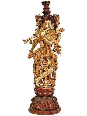 24" Lord Krishna Playing FluteIn Brass | Handmade | Made In India