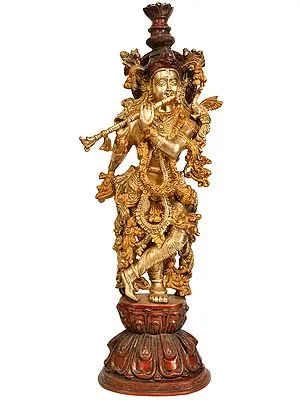 24" Lord Krishna Playing FluteIn Brass | Handmade | Made In India