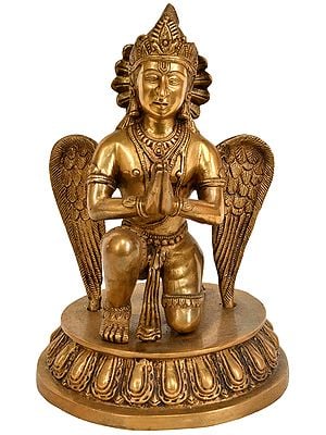 9" Garuda on Lotus Base In Brass | Handmade | Made In India