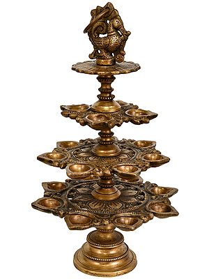 14" Mayura Lamp (Nineteen Wicks) In Brass | Handmade | Made In India