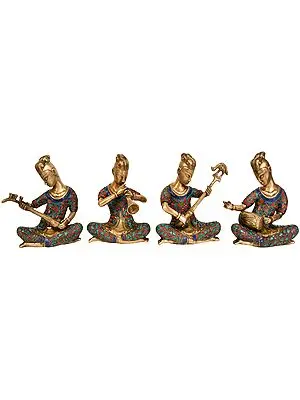 9" Set of Four Musician Ladies In Brass | Handmade | Made In India