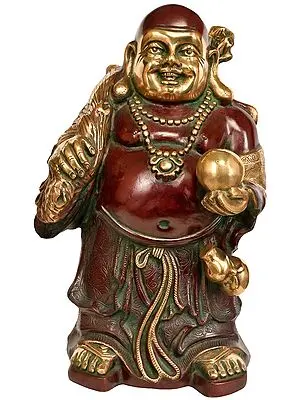 17" Big Statue of Laughing Buddha in Brass | Handmade | Made In India