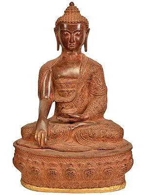 21" Tibetan Buddhist Deity Buddha in Bhumisparsha Mudra In Brass | Handmade | Made In India
