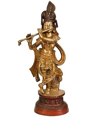 24" Lord Krishna Playing Flute In Brass | Handmade | Made In India
