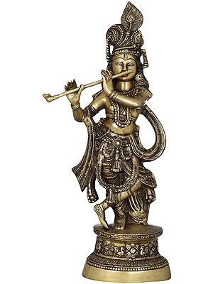 24" Lord Krishna Playing Flute | Handmade Brass Statue