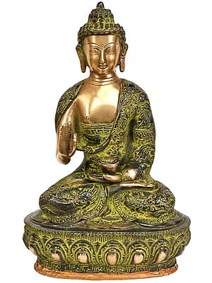 10" Lord Buddha in Vitark Mudra In Brass | Handmade | Made In India