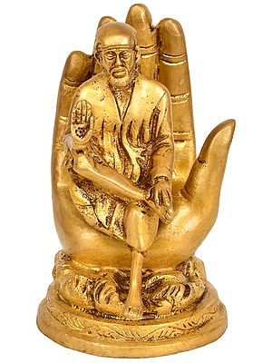 5" Brass Sai Baba Statue in Blessing Hand | Handmade | Made in India