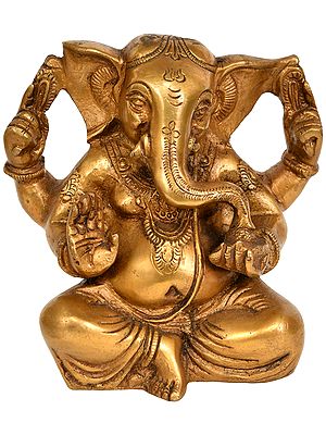 5" Brass Lord Ganesha Statue with Large Ears | Handmade | Made in India
