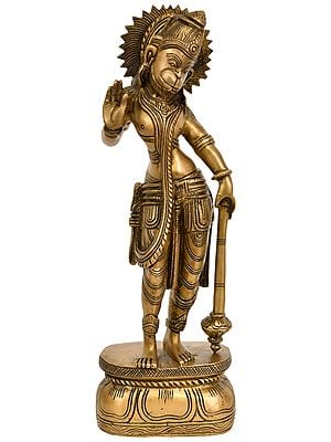 11" Standing Lord Hanuman In Brass | Handmade | Made In India