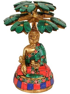 4" Tibetan Buddhist Deity - The Medicine Buddha Under the Tree In Brass | Handmade | Made In India