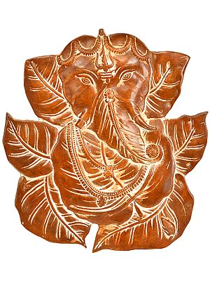 8" Pipal Leaves Ganesha (Wall Hanging) In Brass | Handmade | Made In India