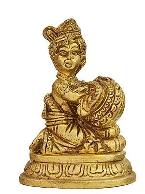 3" Baby Krishna Brass Idol - The Butter Thief | Handmade | Made in India