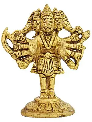 Small 3" Five Headed Standing Hanuman In Brass | Handmade | Made In India