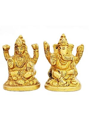 1" Lakshmi Ganesha Small Statue in Brass | Handmade | Made in India