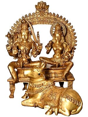 53" Shiv Parivar, The Resplendent Nandi At Their Feet In Brass | Handmade | Made In India