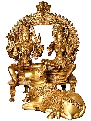 53" Shiv Parivar, The Resplendent Nandi at Their Feet | Handmade Brass Idol