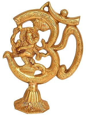 8" Brass Lord Ganesha Idol in OM (AUM) | Handmade | Made in India