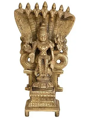 8" Four-Armed Standing Vishnu with Seven-Hooded Shesha Atop In Brass | Handmade | Made In India