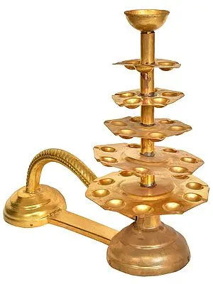 19" Large Size Handheld Aarti Lamp In Brass | Handmade | Made In India