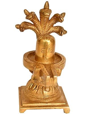 5" Brass Shiva Linga Under Five Hooded Serpent Protection | Handmade