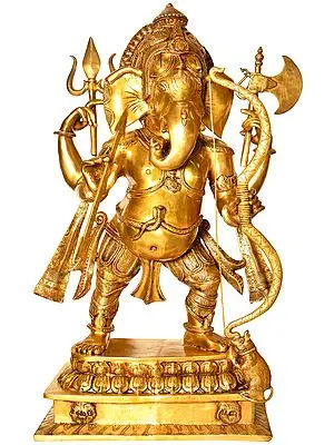 46" Large Size Divyastranam Prayogvid Ganesha In Brass | Handmade | Made In India