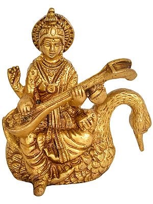 3" Vidya Dayini Devi Saraswati In Brass | Handmade | Made In India