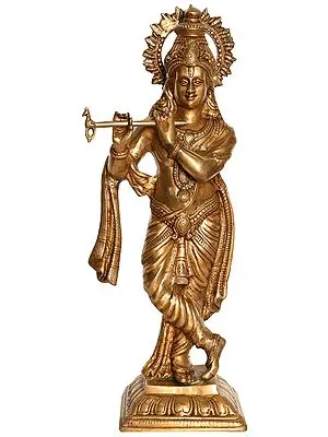 23" Krishna Playing on Flute In Brass | Handmade | Made In India