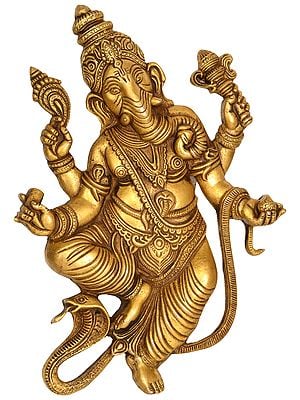 10" Serpent Ganesha Wall Hanging (Flat Statue) In Brass | Handmade | Made In India