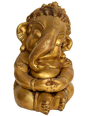 8" Cute Baby Ganesha In Brass | Handmade | Made In India
