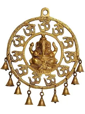 11" OM (AUM) Ganesha Wall Hanging with Bells In Brass | Handmade | Made In India
