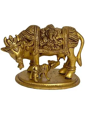 Cow and Calf - Saddle Decorated with Lakshmi Ganesha