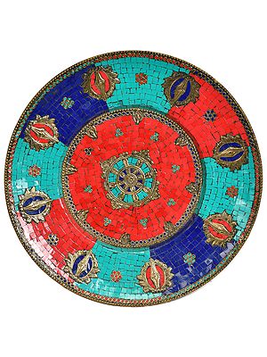 18" Tibetan Buddhist Dharmachakra Wall Hanging Plate (Large Size) In Brass | Handmade | Made In India