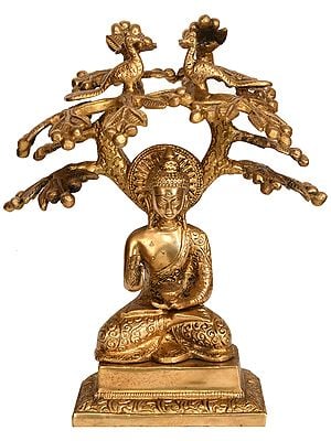 9" Tibetan Buddhist Deity Lord Buddha Under The Bodhi Tree In Brass | Handmade | Made In India