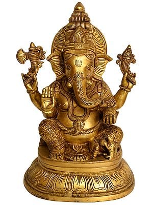 15" Blessing Ganesha Seated in Maharaja Lila Asana In Brass | Handmade | Made In India