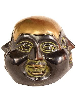 5" Four Faced Head of Laughing Buddha In Brass | Handmade | Made In India