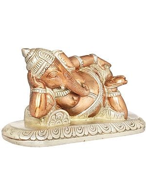 7" Relaxing Ganesha Brass Statue | Handmade | Made in India