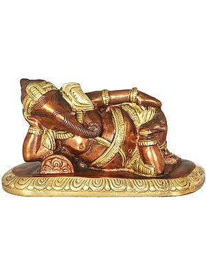 7" Relaxing Ganesha Brass Statue | Handmade | Made in India