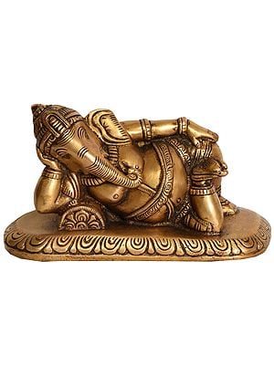 7" Relaxing Ganesha Brass Statue | Handmade | Made in India