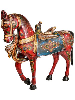 Decorated Horse with Peacock Saddle