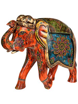 Elephant Painted with Colors - with Upraised Trunk