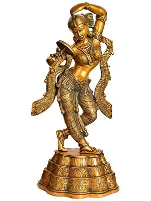 24" The Apsara Applying Vermillion (A Sculpture Inspired by Khajuraho) In Brass | Handmade | Made In India
