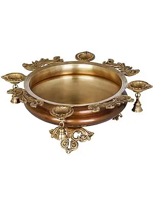 Fine Quality Peacock Urli with Diyas and Hanging Bells