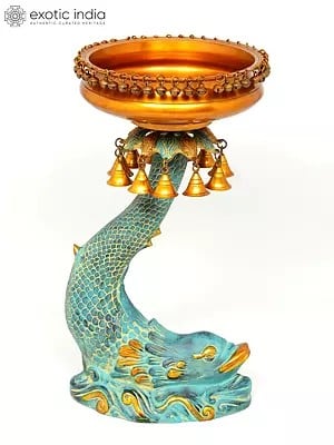 Urli Bowl on Fish Stand with Hanging Bells and Ghungroos