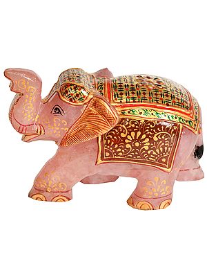 Elephant with Upraised Trunk (Carved in Rose Quartz)