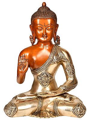 12" Lord Buddha in Abhaya Mudra (Tibetan Buddhist Deity) In Brass | Handmade | Made In India